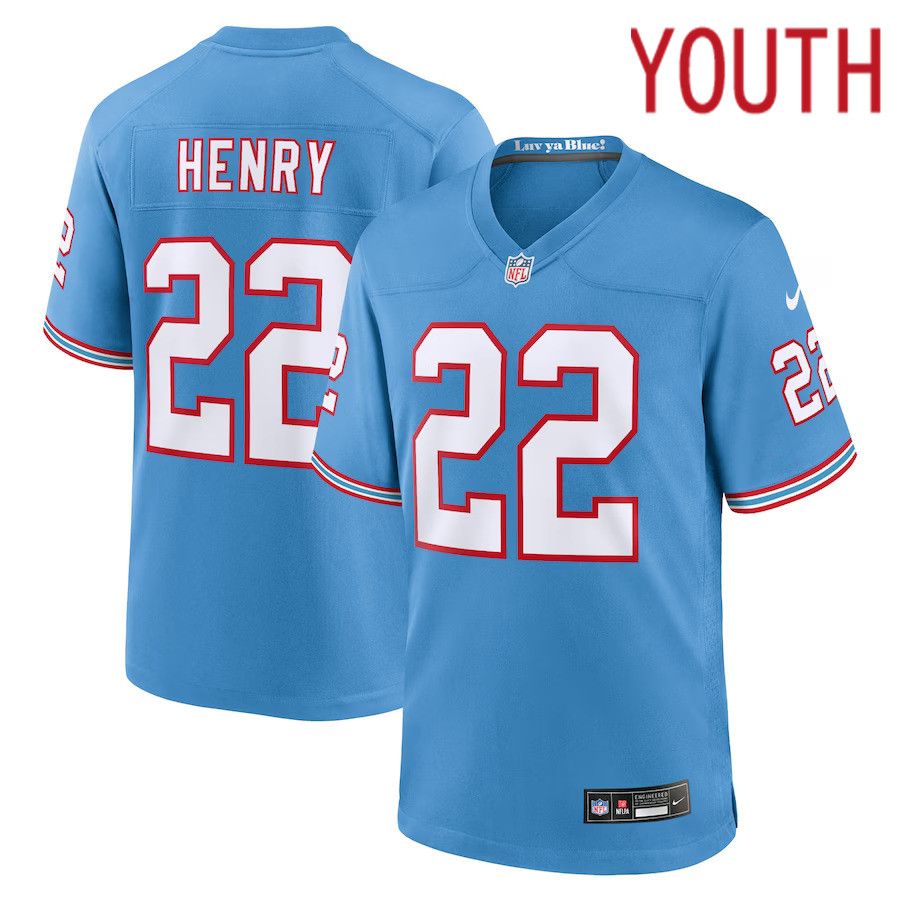 Youth Tennessee Titans 22 Derrick Henry Nike Light Blue Oilers Throwback Player Game NFL Jersey